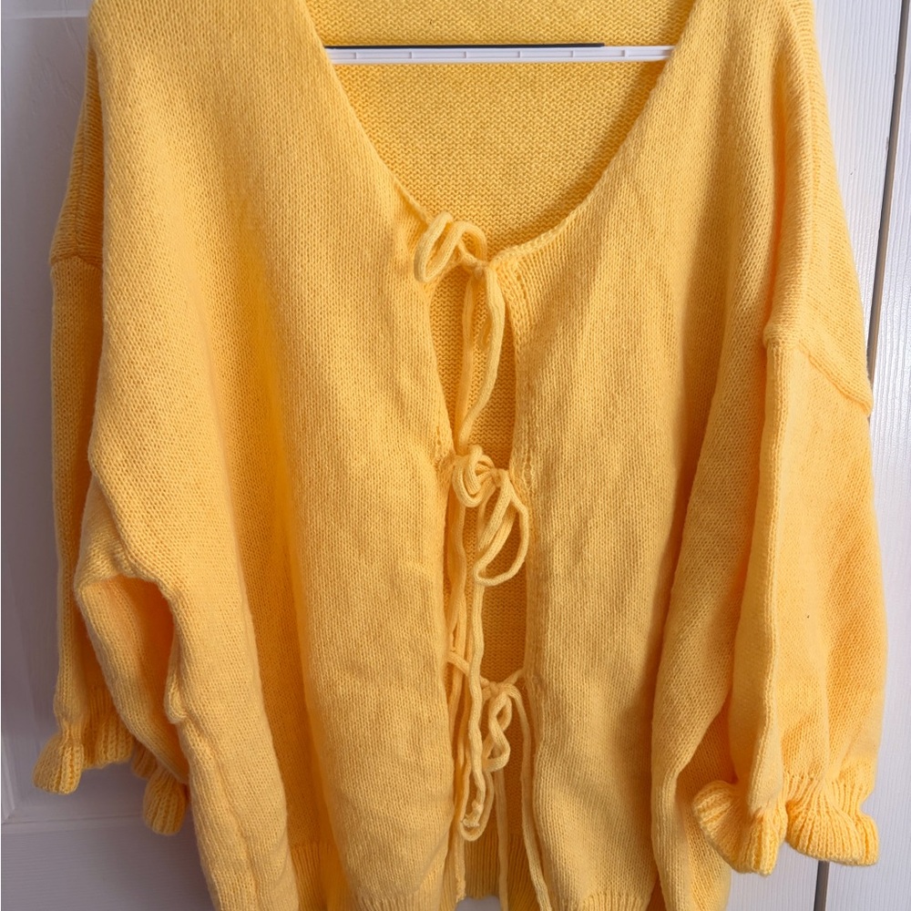 SHEIN Yellow Tie-Front Cardigan